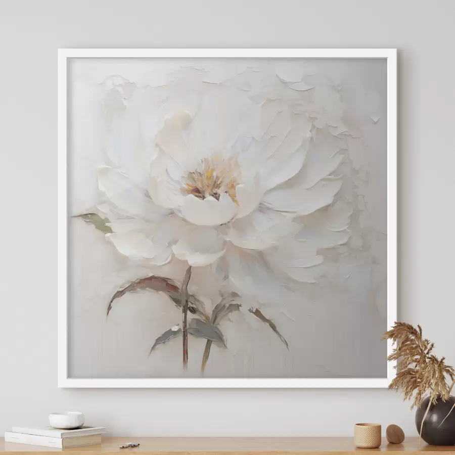murales de pared Flor blanca en estilo impasto con pinceladas suaves f48801