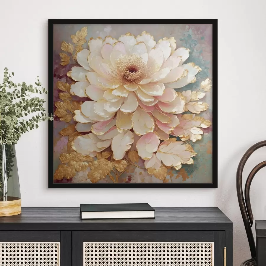 murales de pared Flor de estilo chino con hojas ornamentadas y detalles f48804