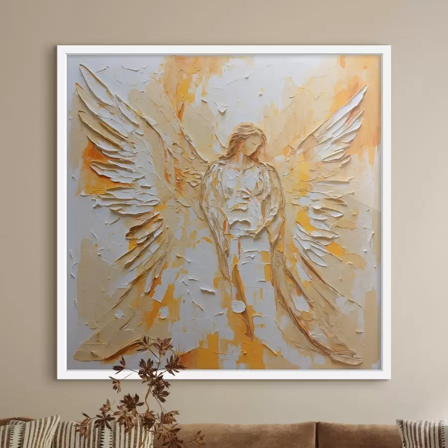murales de pared Figura de un ángel con alas y textura al estilo impasto f48808