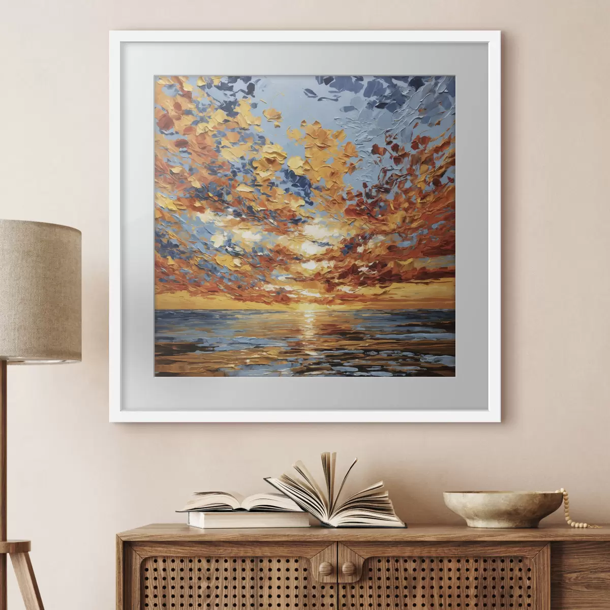 Poster Puesta de sol espectacular sobre el mar, al estilo impasto f48810