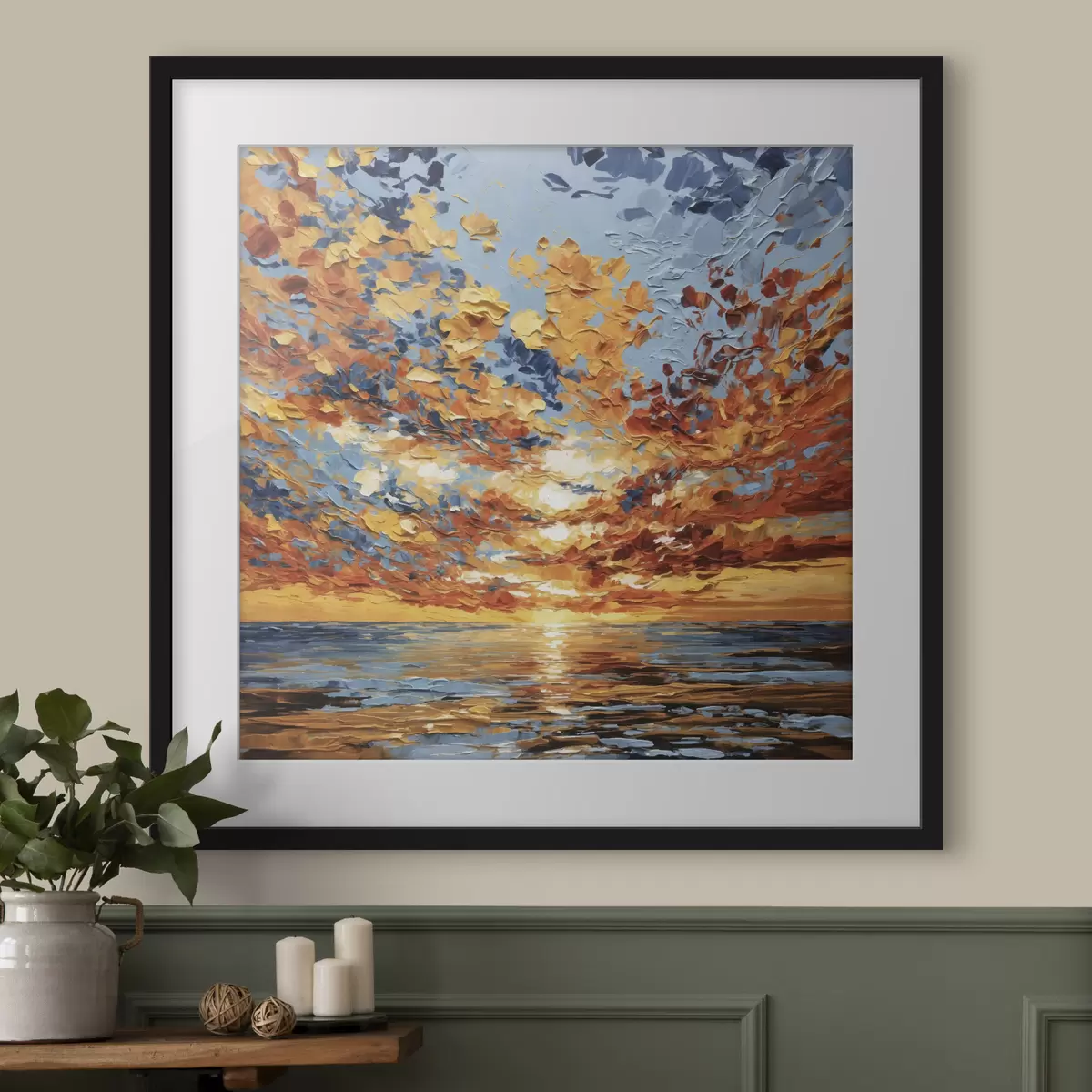 Poster Puesta de sol espectacular sobre el mar, al estilo impasto f48810
