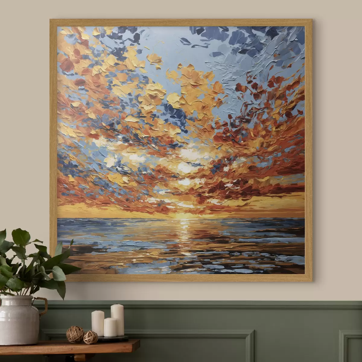 Poster Puesta de sol espectacular sobre el mar, al estilo impasto f48810
