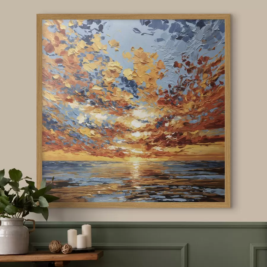 murales de pared Puesta de sol espectacular sobre el mar, al estilo impasto f48810