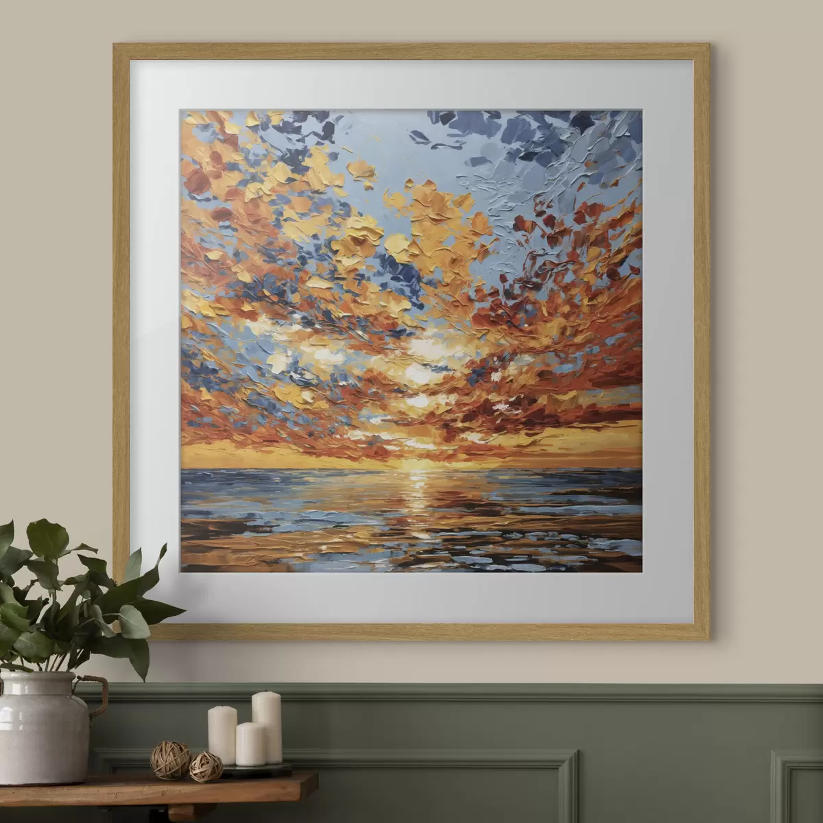 Poster Puesta de sol espectacular sobre el mar, al estilo impasto f48810
