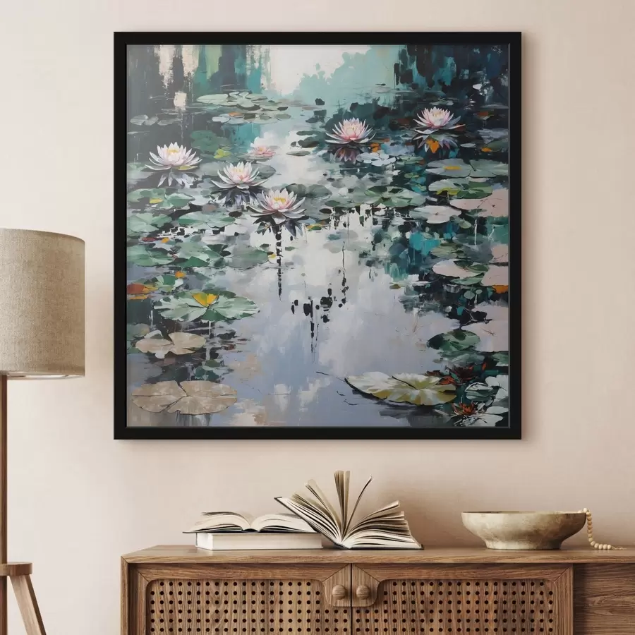 murales de pared Impresionismo: El estanque de los nenúfares en tonos oscuros f48814