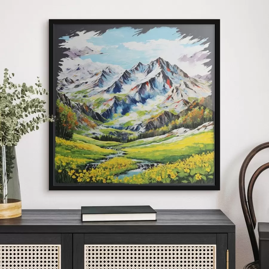 murales de pared Paisaje montañoso modernista con trazos marcados f48817