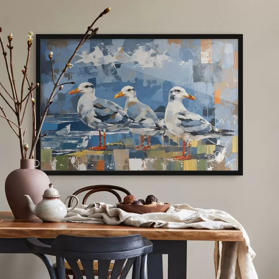 murales de pared Gaviotas modernistas sobre un fondo abstracto f48822