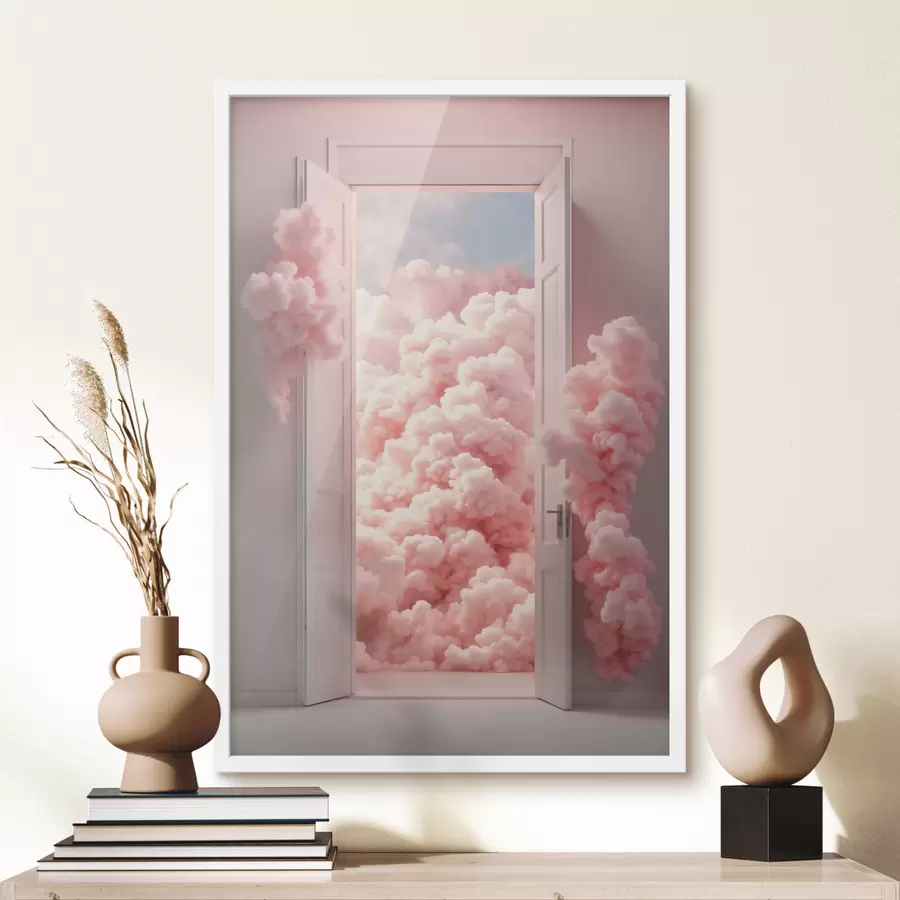 murales de pared Puerta surrealista con nubes rosas en su interior f48823