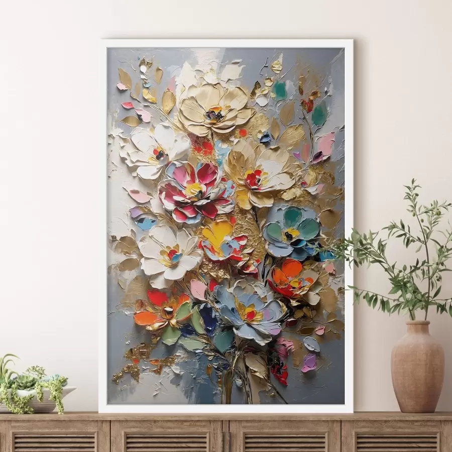 murales de pared Composición floral de estilo impasto con pétalos texturados f48832