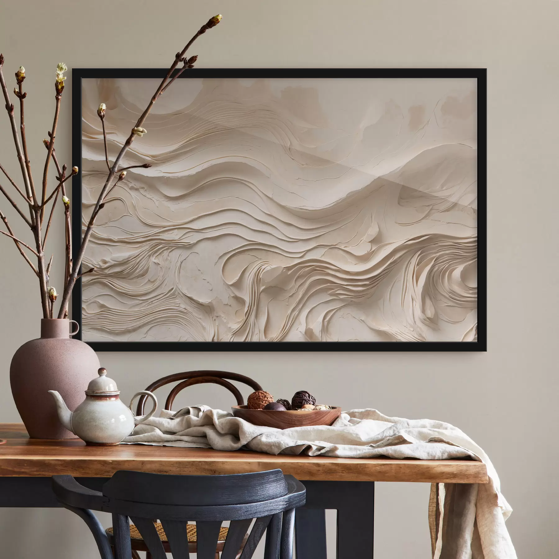 murales de pared Capas onduladas abstractas de estilo minimalista en tonos beige f48834