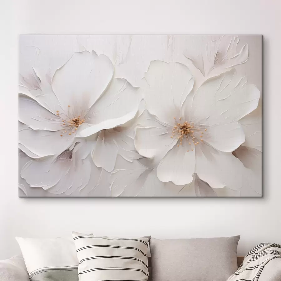murales de pared Flores blancas en relieve de estilo minimalista con sombras suaves s48796