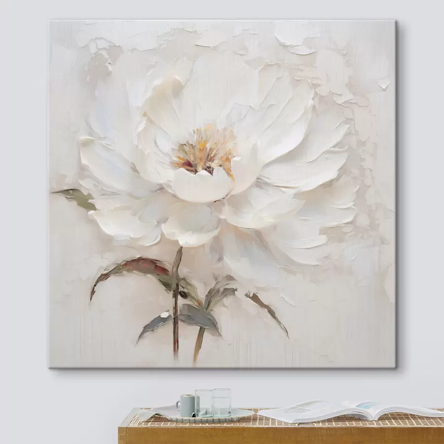 murales de pared Flor blanca en estilo impasto con pinceladas suaves s48801