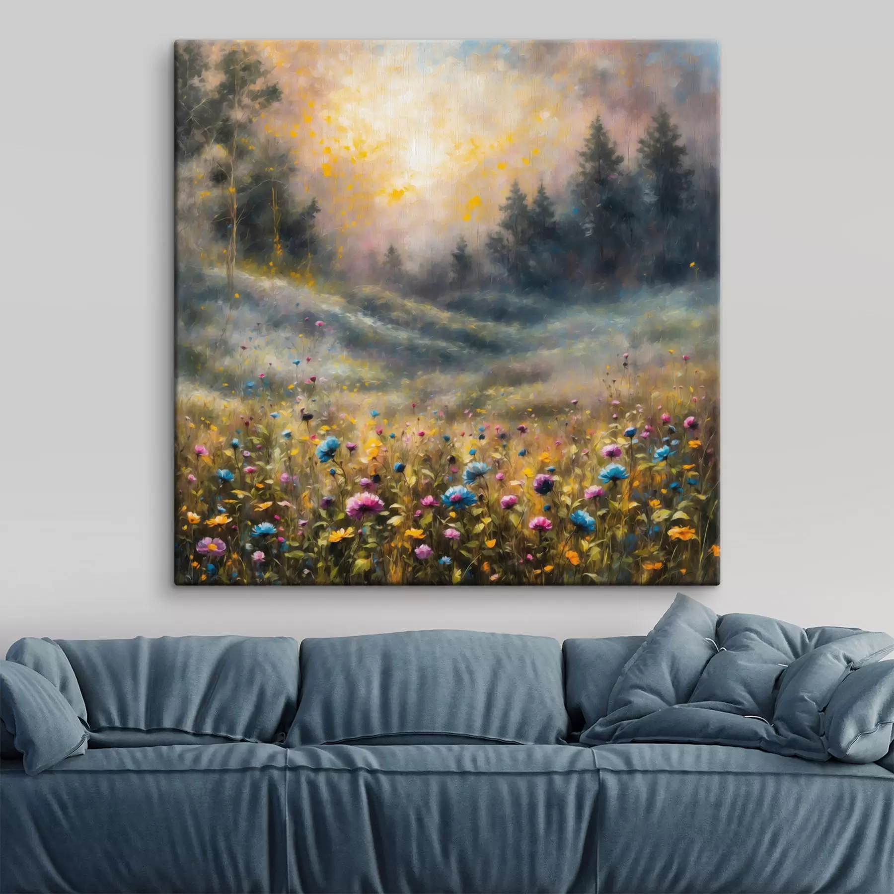 murales de pared Campo de flores impresionista bajo una luz cálida s48802