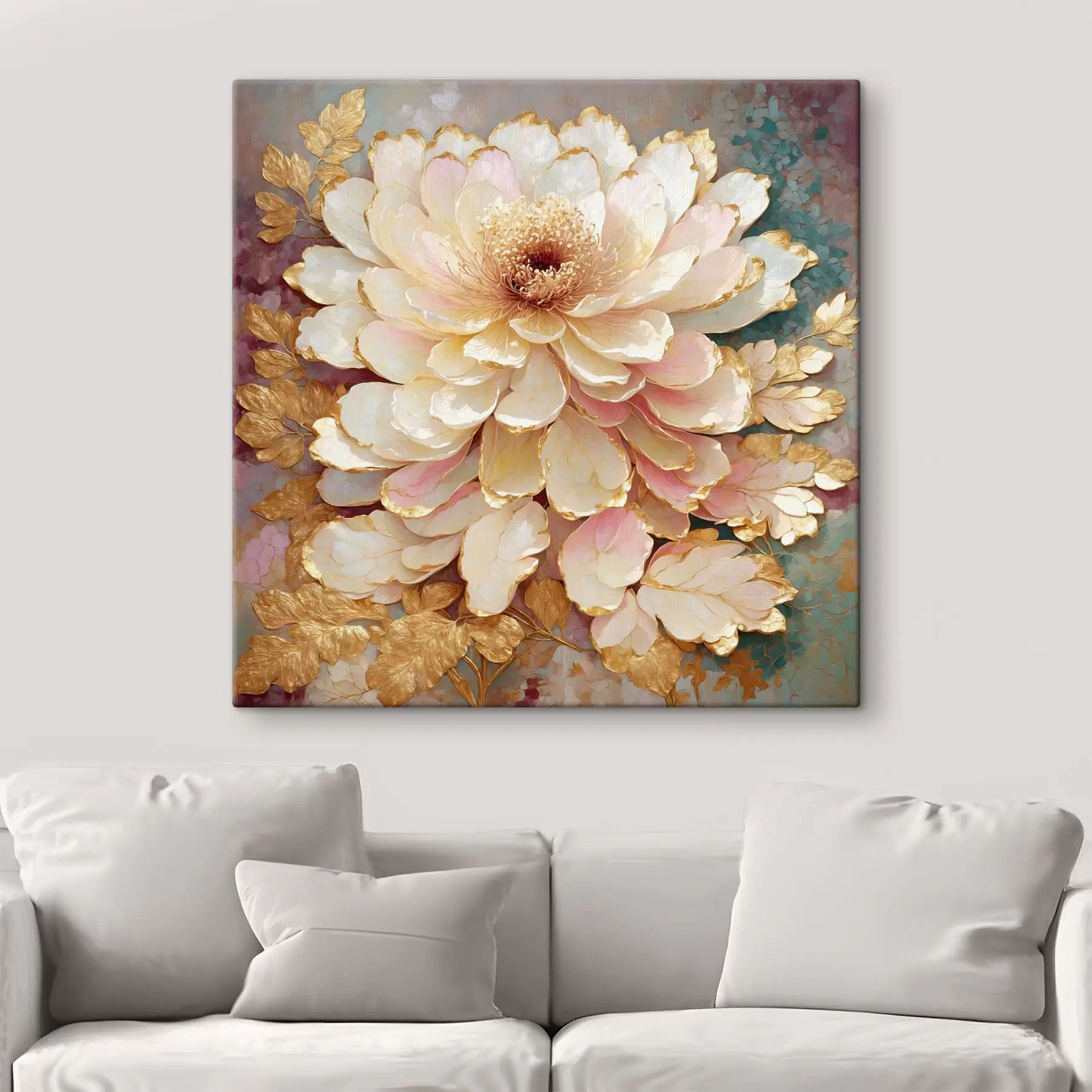 murales de pared Flor de estilo chino con hojas ornamentadas y detalles s48804