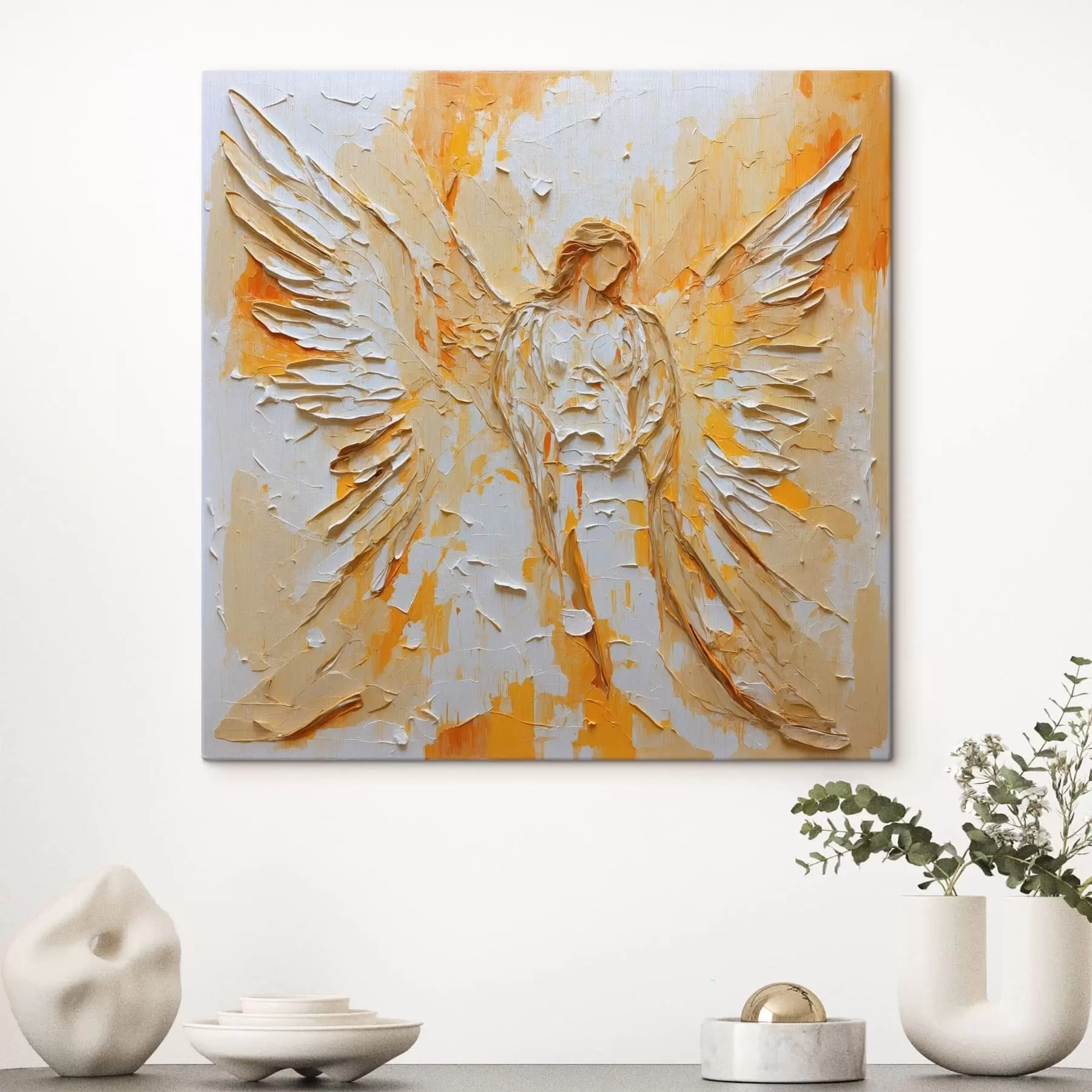 murales de pared Figura de un ángel con alas y textura al estilo impasto s48808