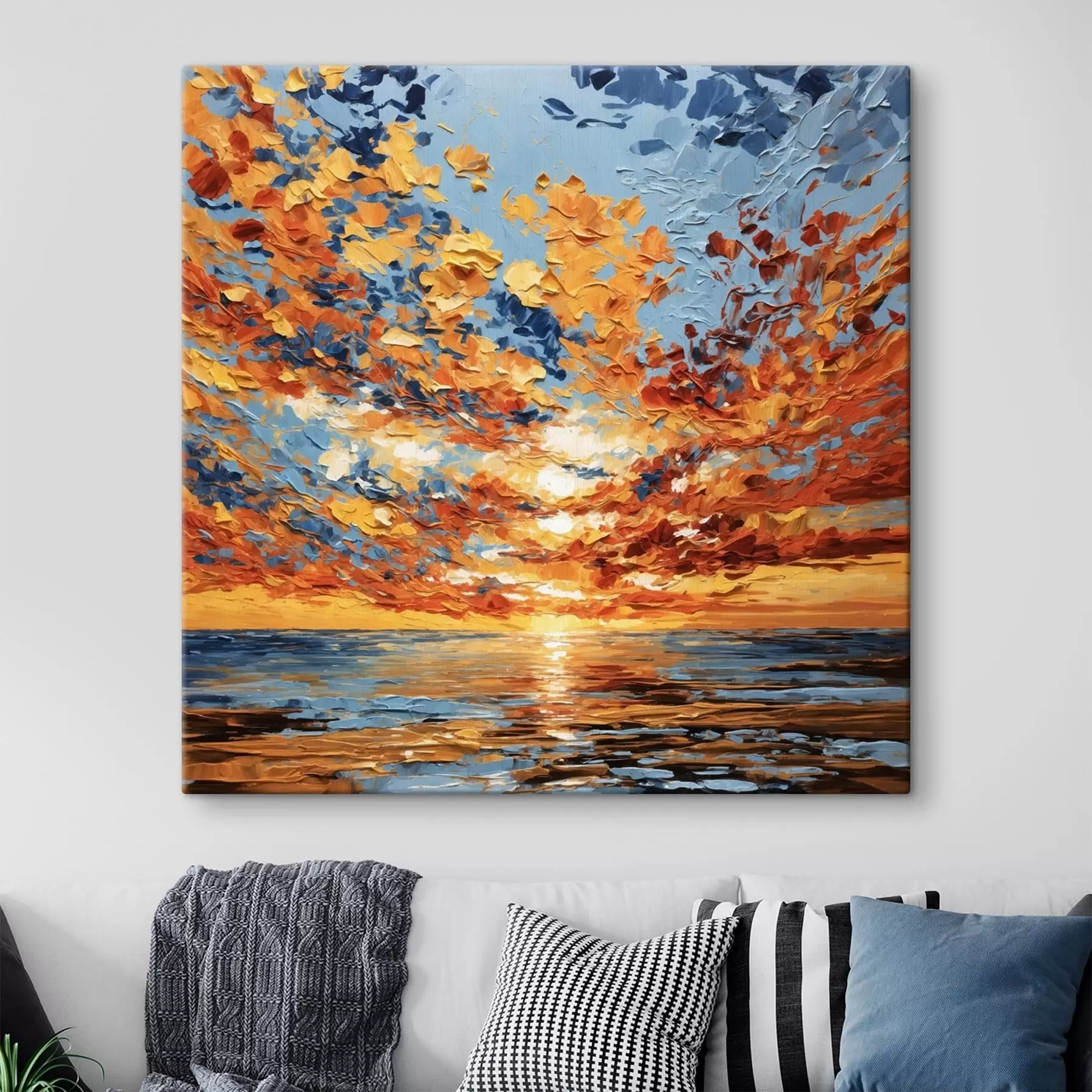 murales de pared Puesta de sol espectacular sobre el mar, al estilo impasto s48810