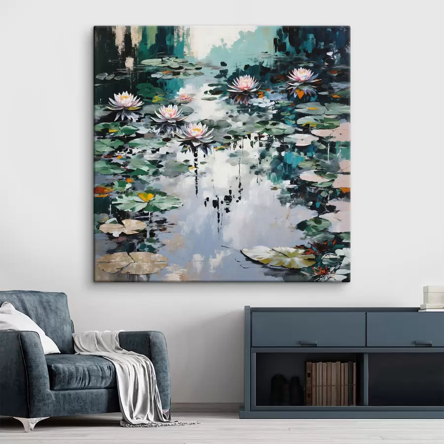 murales de pared Impresionismo: El estanque de los nenúfares en tonos oscuros s48814