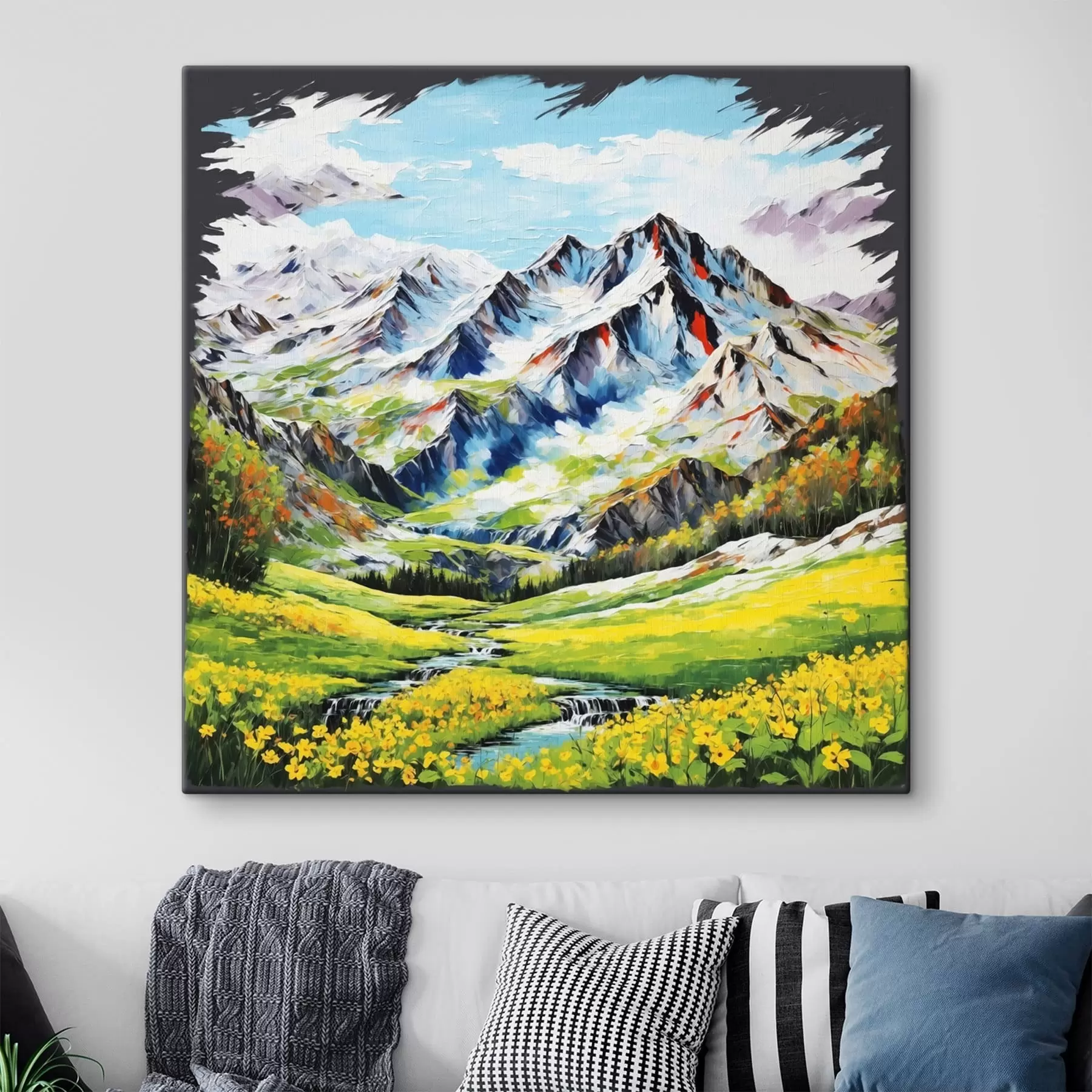 murales de pared Paisaje montañoso modernista con trazos marcados s48817