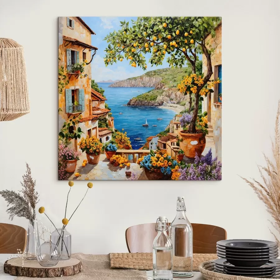 murales de pared Pueblo costero impresionista con un limonero s48818