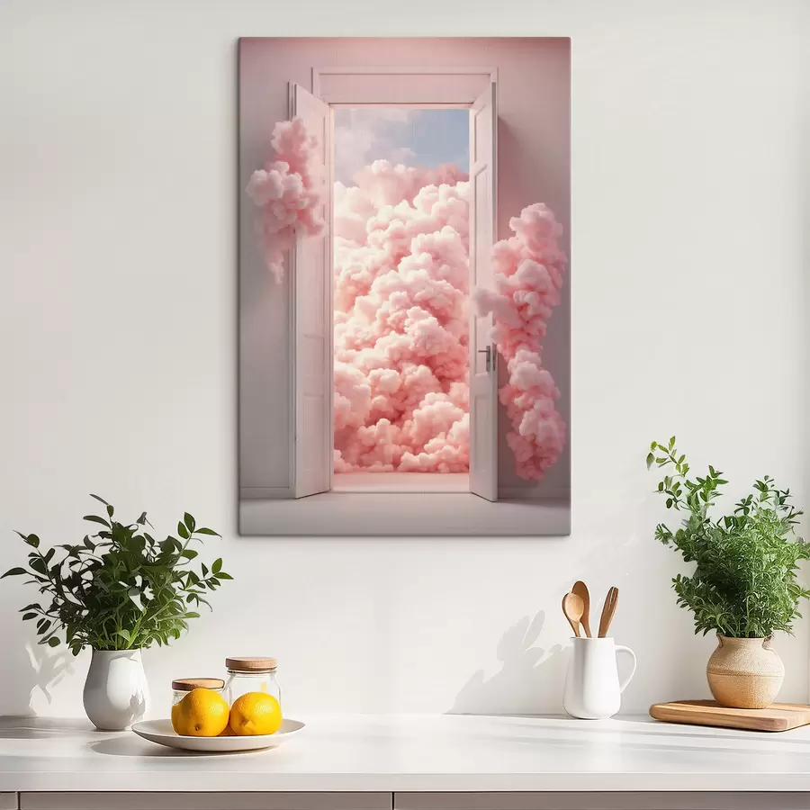 murales de pared Puerta surrealista con nubes rosas en su interior s48823
