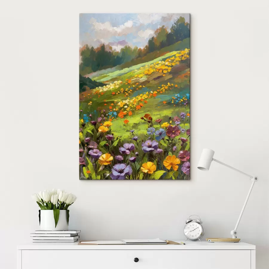 murales de pared Colina en flor con flores silvestres, al estilo impresionista s48827
