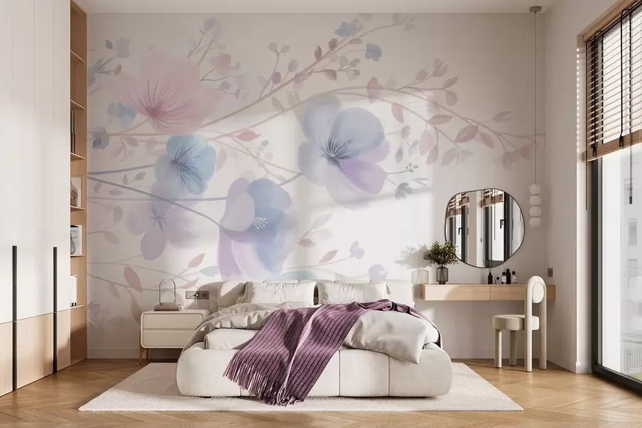 murales de pared delicadas flores silvestres sobre un fondo blanco w05388