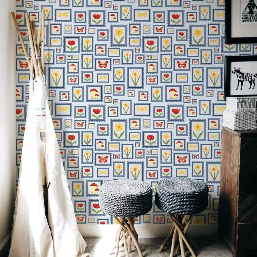 murales de pared Ilustraciones enmarcadas sobre fondo azul a01176