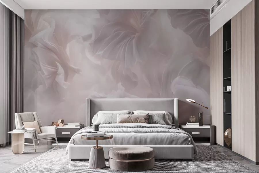 murales de pared Formas florales abstractas con pétalos ondulados en tonos pastel w09841