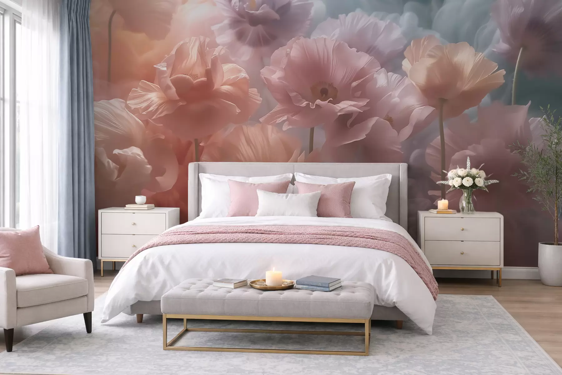murales de pared Flores etéreas con pétalos translúcidos a la suave luz de la mañana w09847
