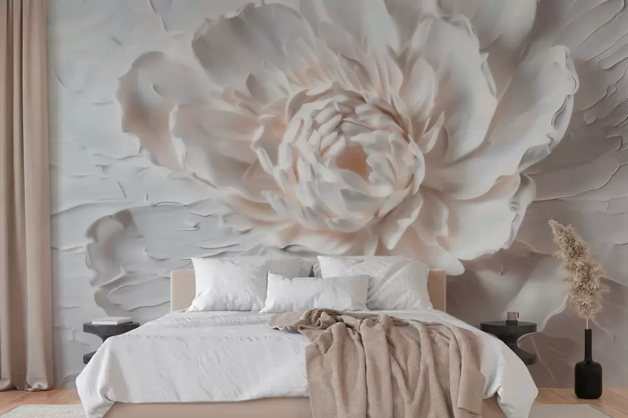 murales de pared Una delicada flor en bajorrelieve con pétalos lisos en tonos claros w09861