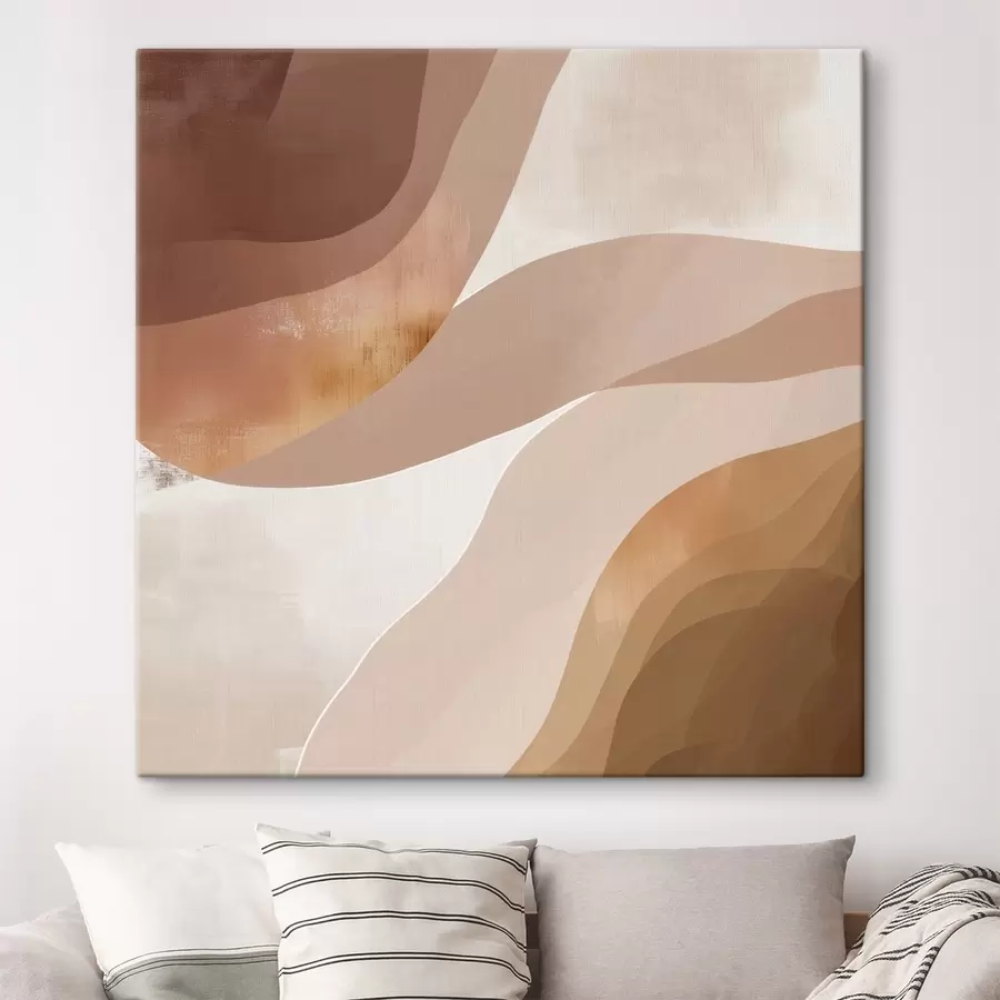 murales de pared Formas abstractas onduladas en una paleta de tonos café y beige s48836
