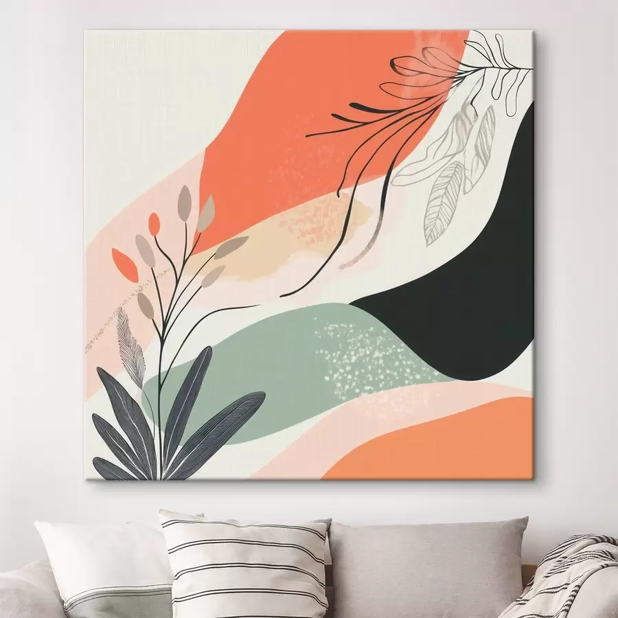 murales de pared Motivos vegetales estilizados sobre un fondo de manchas de acuarela s48839