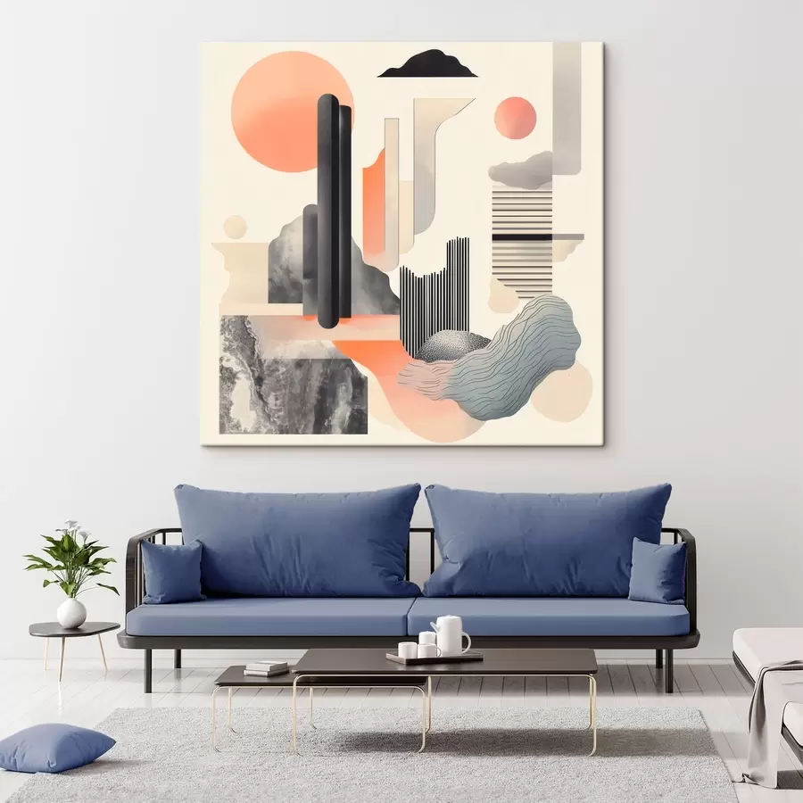 murales de pared Composición geométrica en una paleta de tonos melocotón y gris, en un estilo pictórico contemporáneo s48841