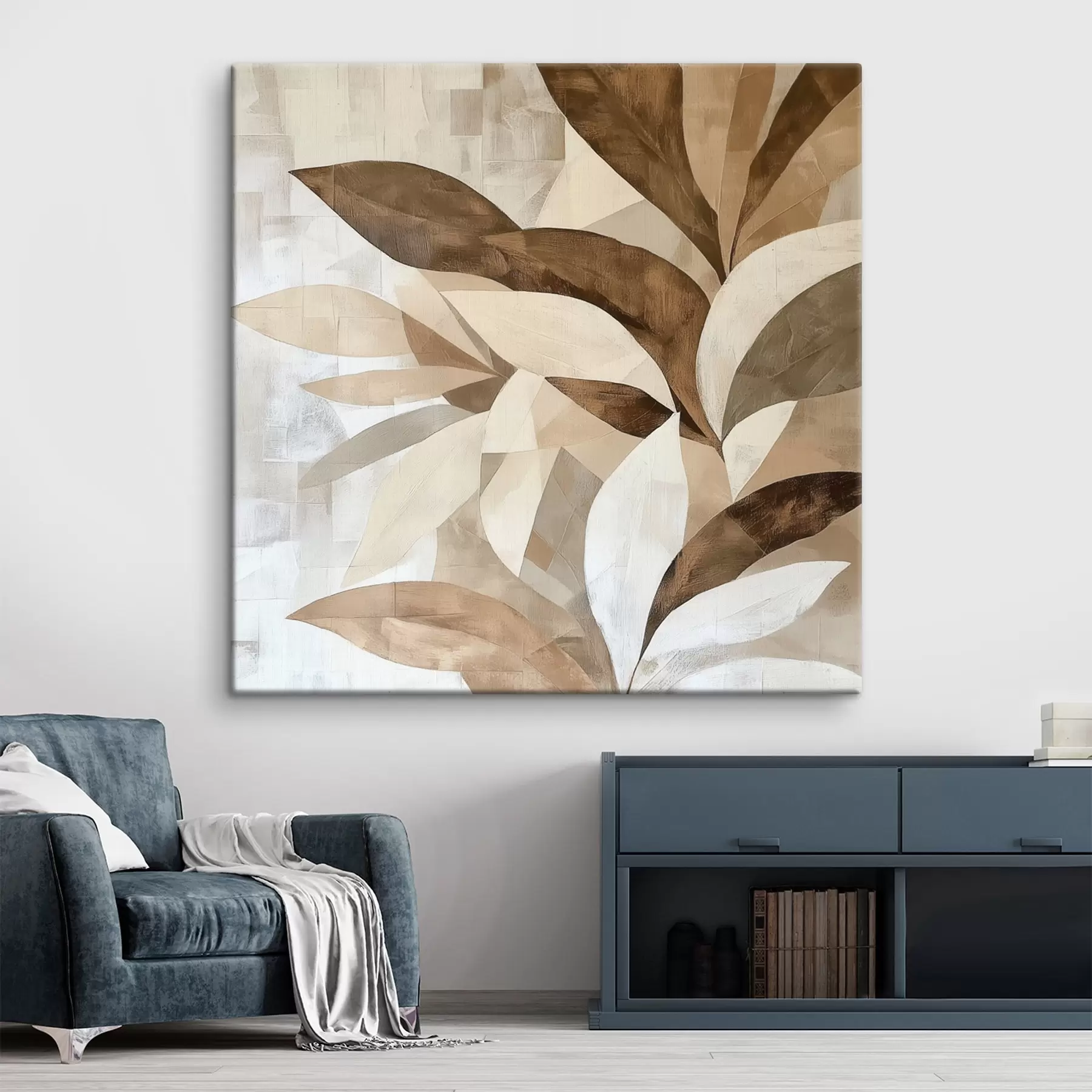 murales de pared Composición floral abstracta con hojas grandes en tonos marrón-beige s48848