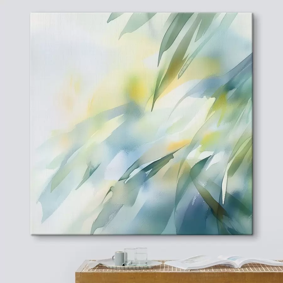 murales de pared Formas naturales difuminadas y delicados tonos turquesa en un estilo artístico de póster s48850