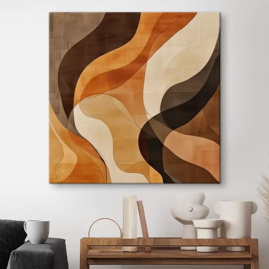 murales de pared Composición abstracta con líneas onduladas dinámicas en una paleta de tonos marrón terracota s48851