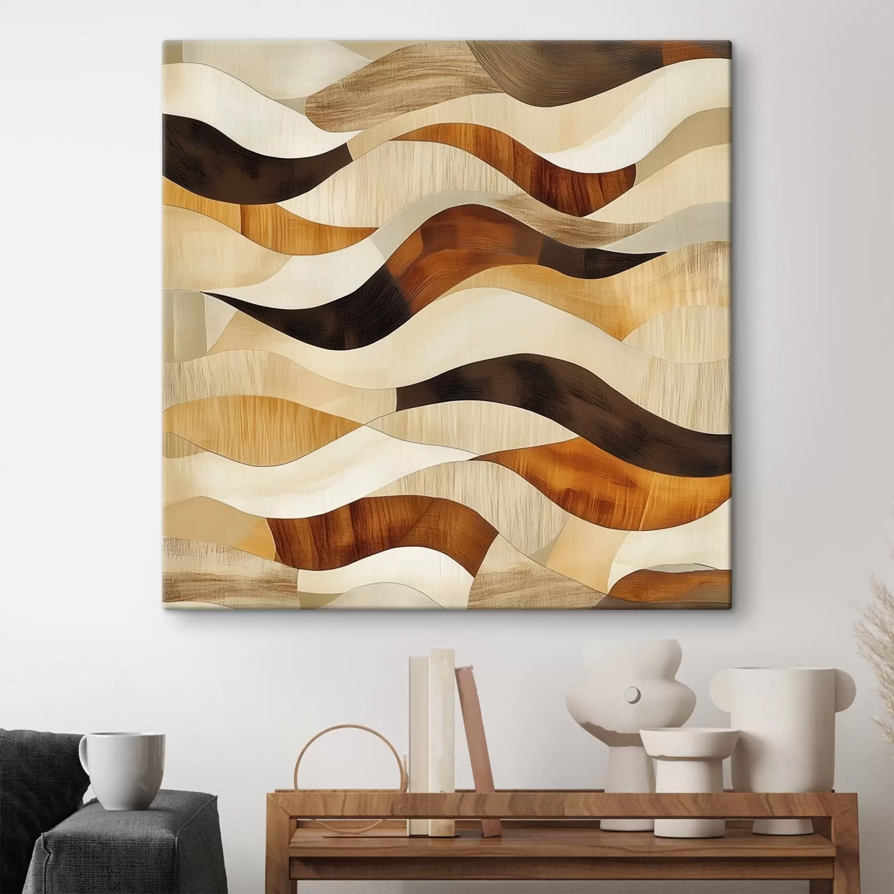 murales de pared Estética de líneas orgánicas y tonos de madera natural en un estilo artístico de póster s48852