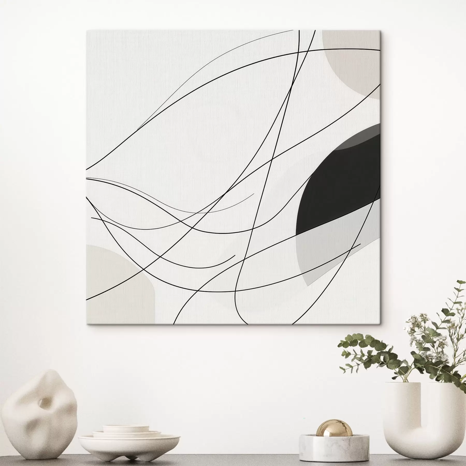 murales de pared Composición abstracta con finas líneas curvas en estilo minimalista s48854
