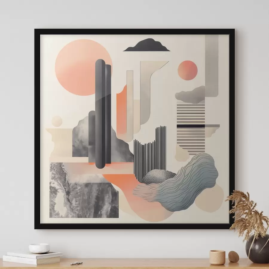 murales de pared Composición geométrica en una paleta de tonos melocotón y gris, en un estilo pictórico contemporáneo f48841