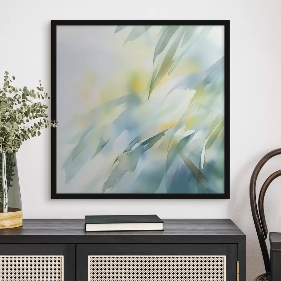 murales de pared Formas naturales difuminadas y delicados tonos turquesa en un estilo artístico de póster f48850