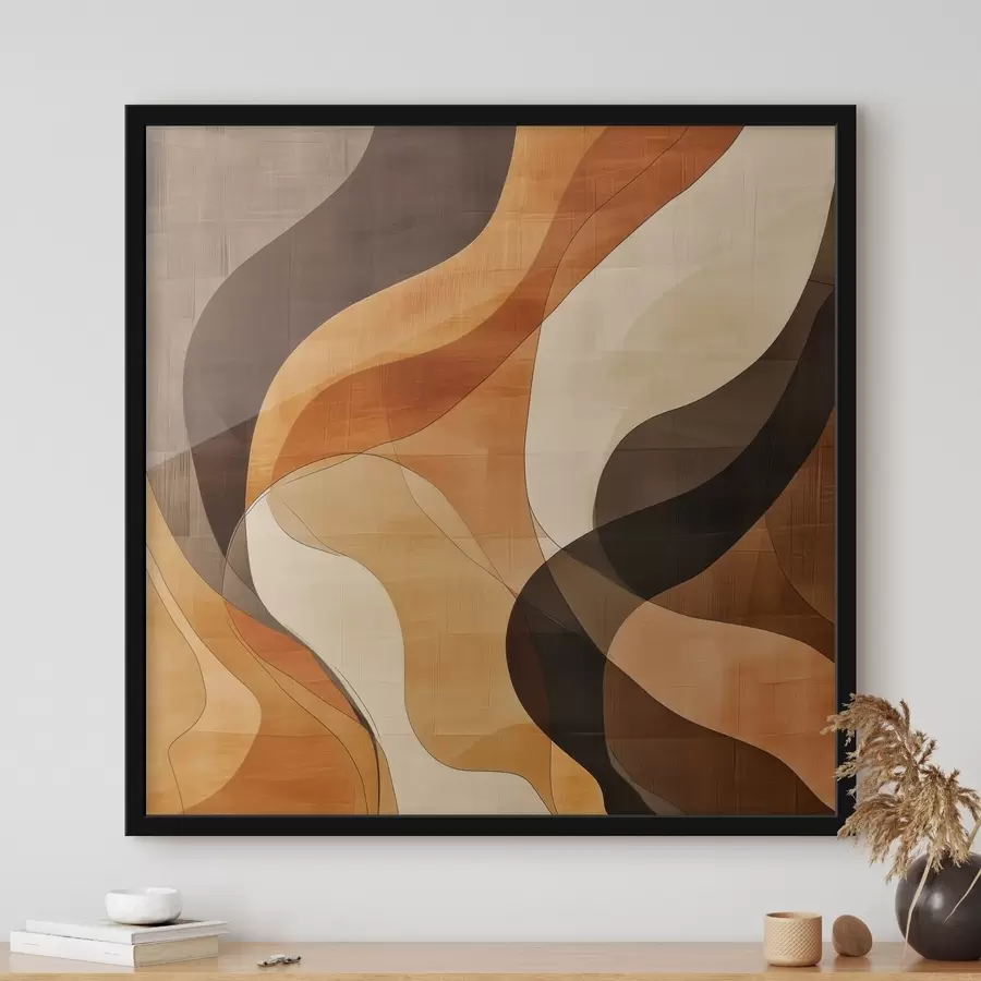 murales de pared Composición abstracta con líneas onduladas dinámicas en una paleta de tonos marrón terracota f48851