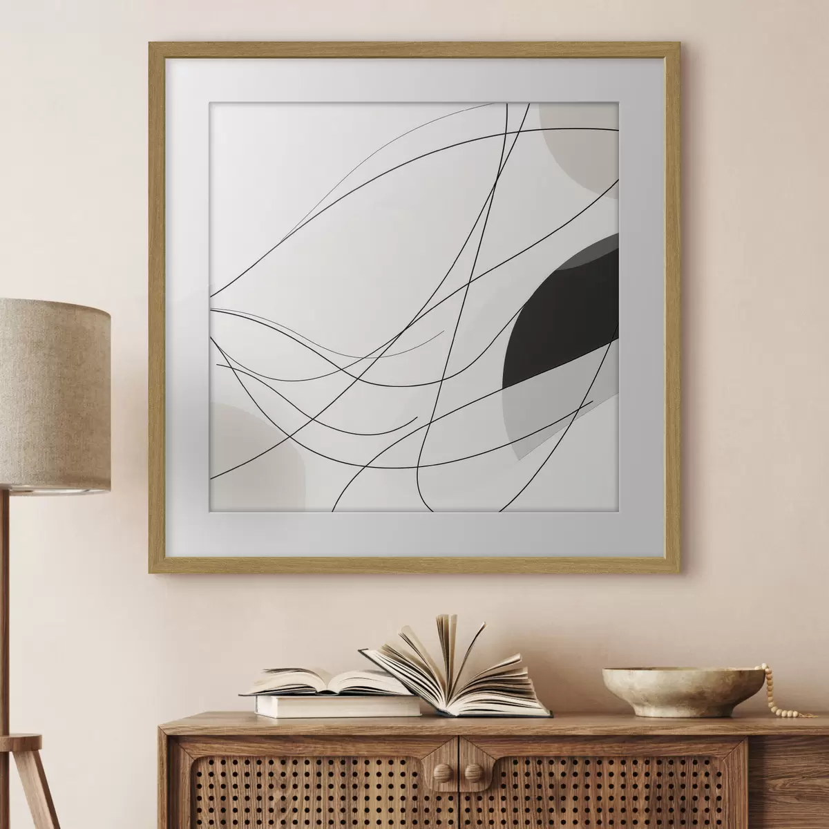 Poster Composición abstracta con finas líneas curvas en estilo minimalista f48854