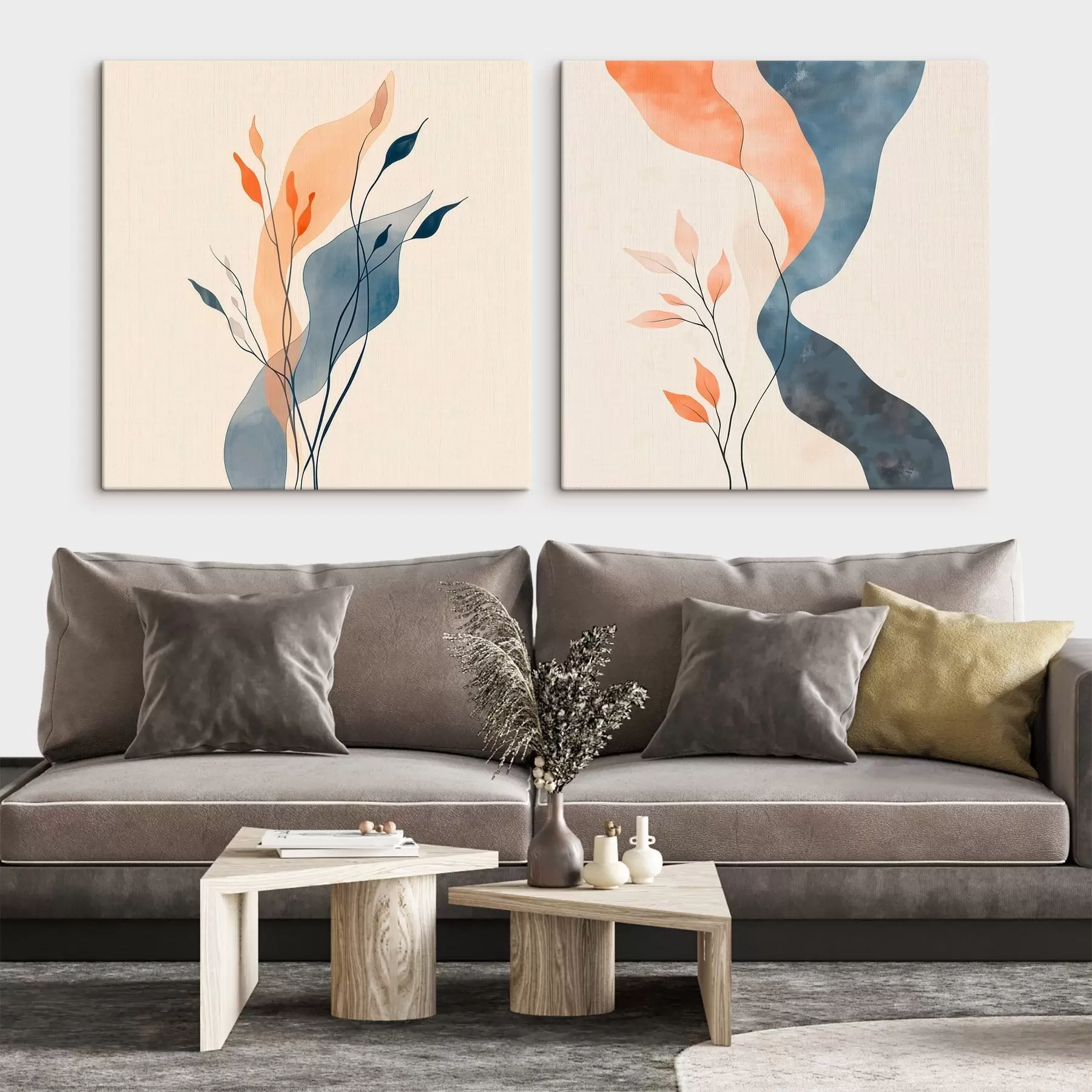 murales de pared Ramas decorativas con líneas finas en un estilo pictórico contemporáneo m30346