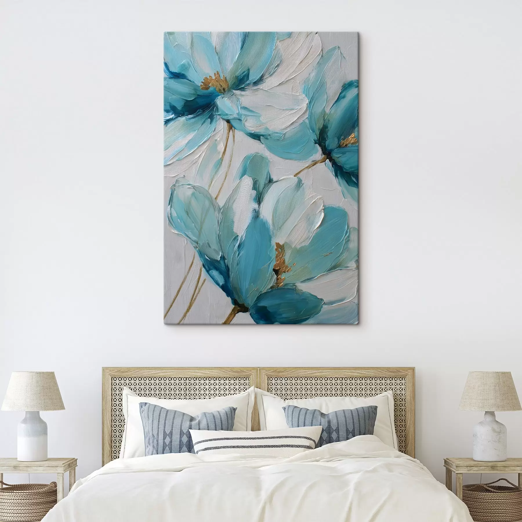 murales de pared flores azules pintadas con técnica de impasto s48991