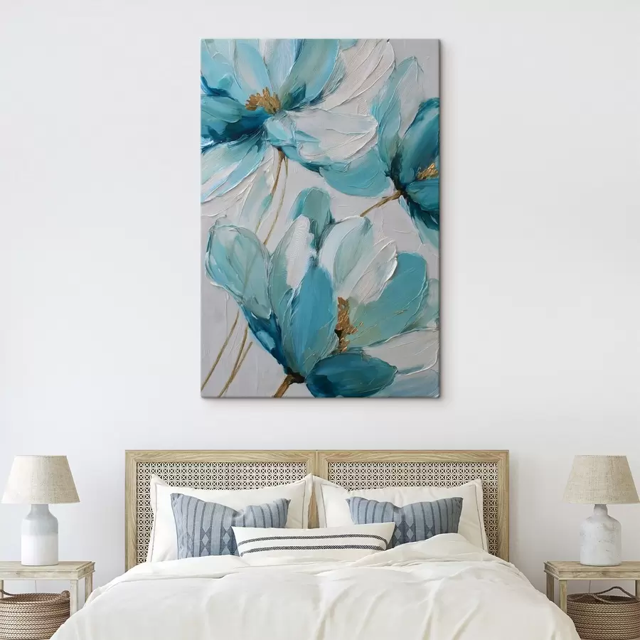 murales de pared flores azules pintadas con técnica de impasto s48991