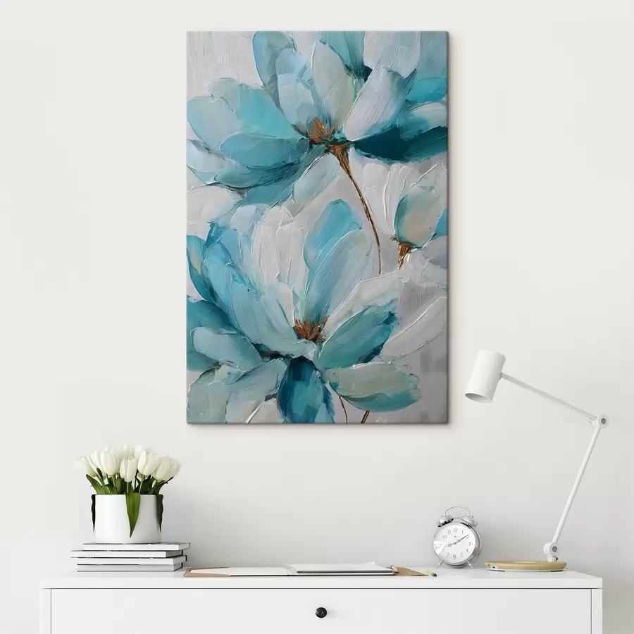 murales de pared flores azules pintadas con técnica de impasto s48992