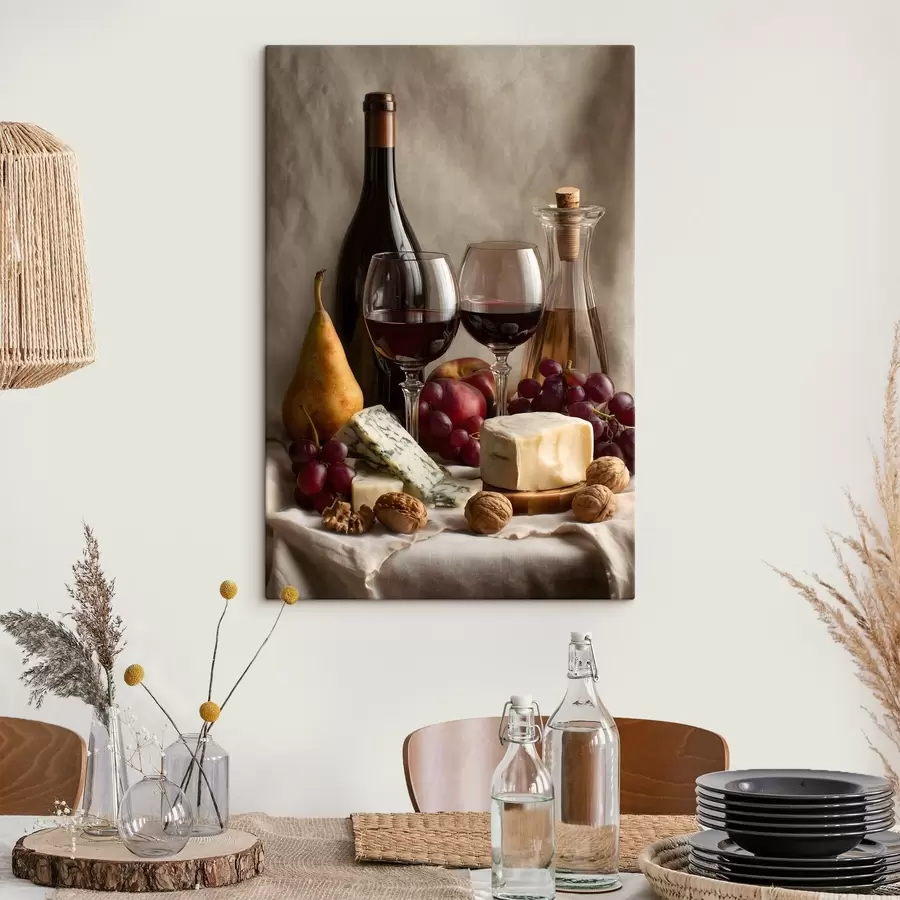 murales de pared naturaleza muerta con vino y queso s49002