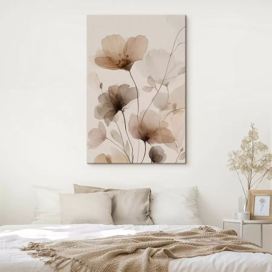 murales de pared flores pintadas en acuarela en tonos marrones s49006