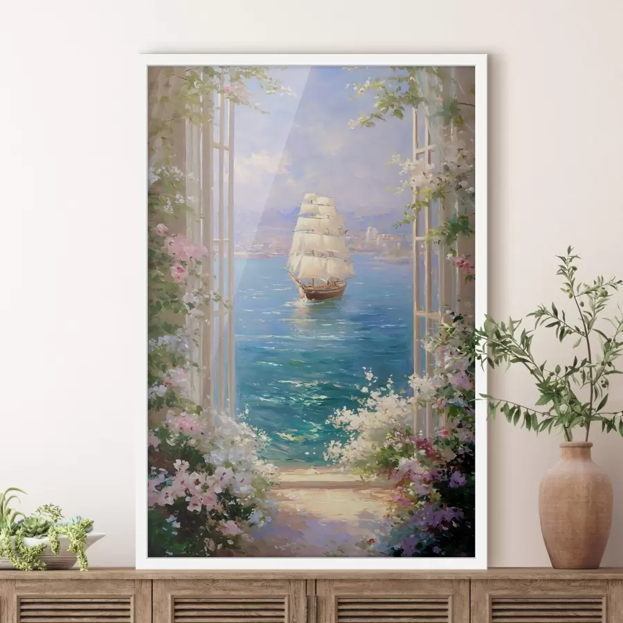 murales de pared una vista floral del barco f49004