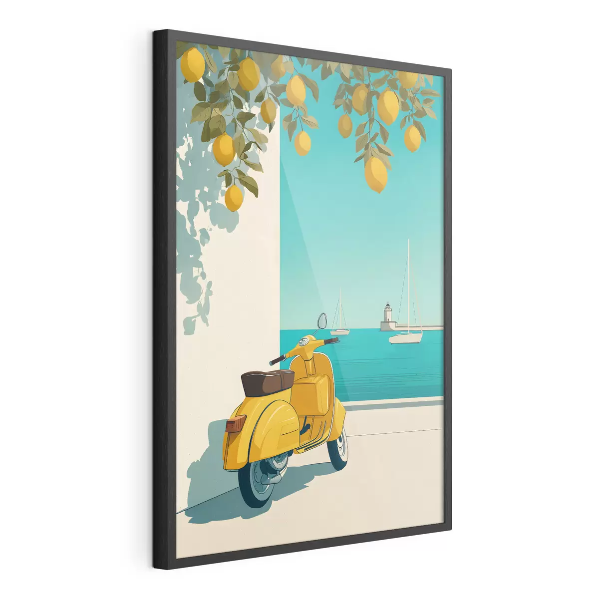 Poster una ciclomotor junto al mar, bajo los limoneros f49008